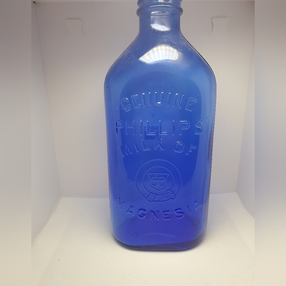 Vintage Genuine Phillips Milk of Magnesia Cobalt Blue Glass Embossed Bottle 9" - Picture 1 of 4